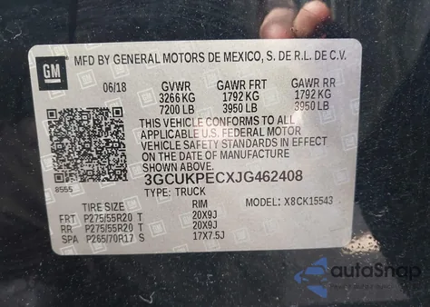 2018 Chevrolet Silverado Custom из США, поврежденный, VIN 3GCUKPECXJG462408